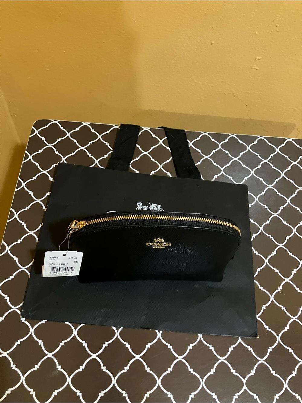 Coach Black Leather Zip Pouch with Gold Hardware